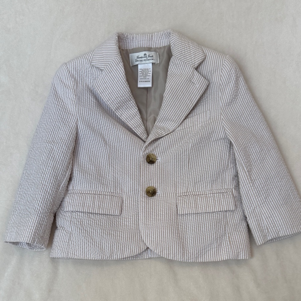 Janie and Jack Beige & Cream Seersucker Blazer for Kids